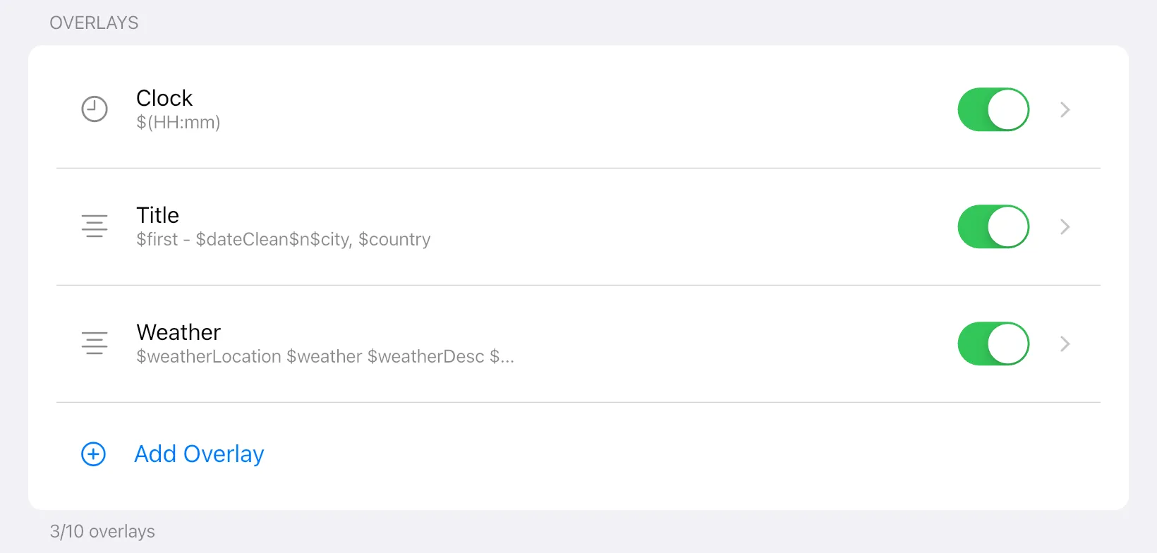Settings in the app: Custom Overlays