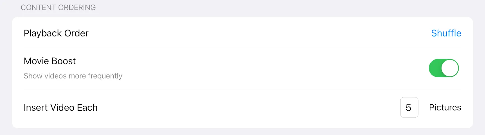 Settings in the app: Video Playback