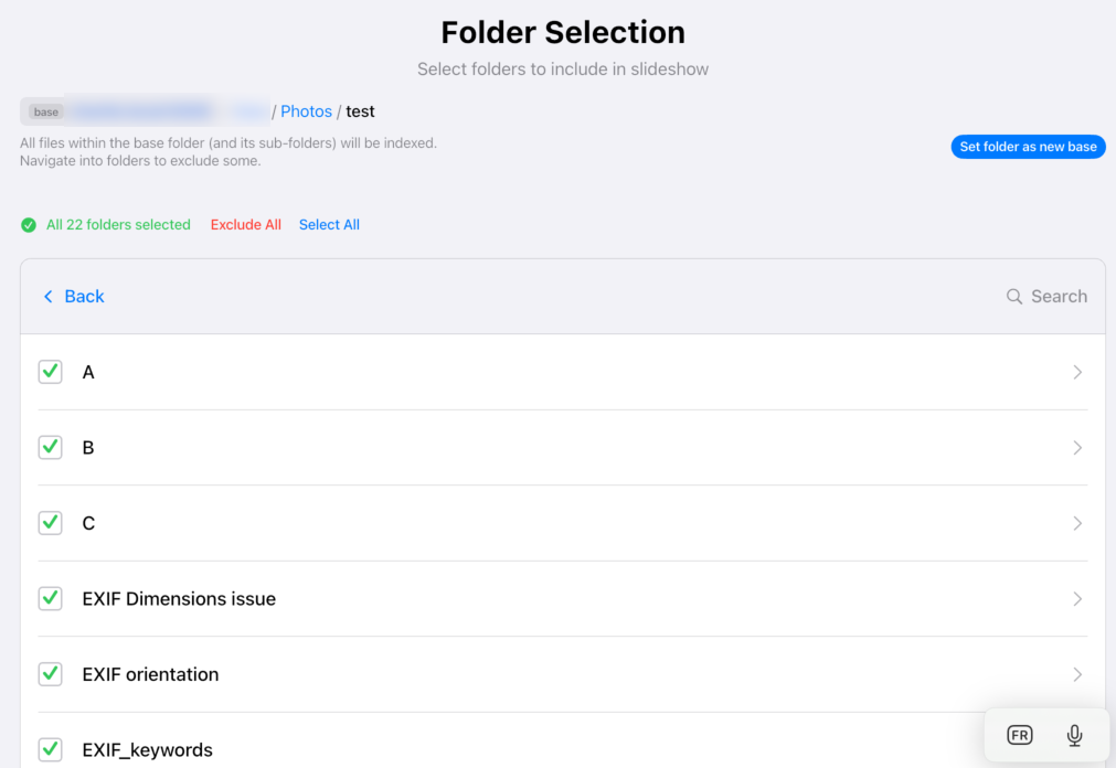 Pixette folder browser showing NAS photo directories
